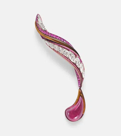 Kamyen Titanium Brooch With Gemstones In Pink