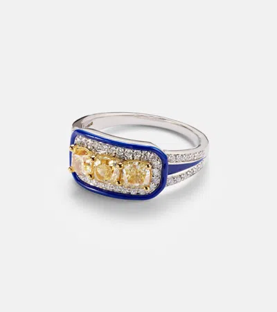 Kamyen Trio Cushion 18kt White Gold Pinky Ring With Diamonds In Silver
