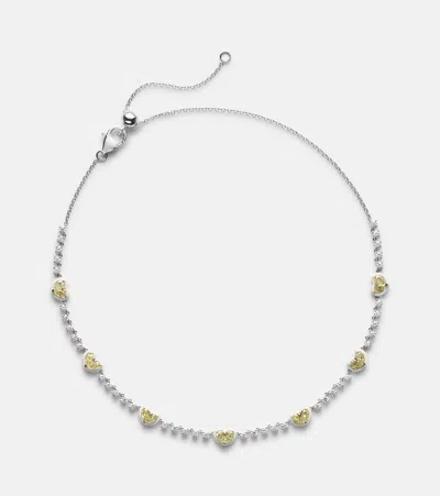 Kamyen Twin Heart 18kt White Gold And Enamel Choker With Diamonds In Silver