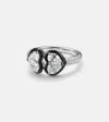Kamyen Twin Heart 18kt White Gold And Enamel Ring With Diamonds In Silver