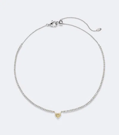 Kamyen Twin Heart 18kt White Gold Choker With Diamonds In Gray
