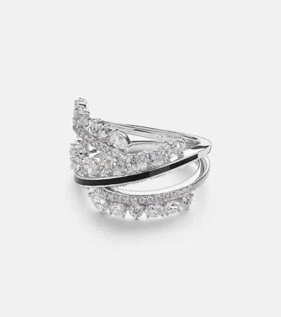 Kamyen Twist 18kt White Gold And Enamel Ring With Diamonds In Silver