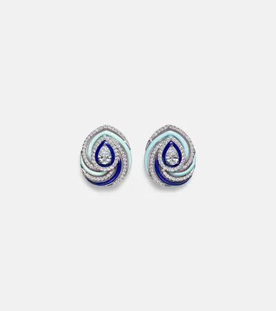 Kamyen Twister 18kt White Gold And Enamel Earrings With Diamonds In Silver