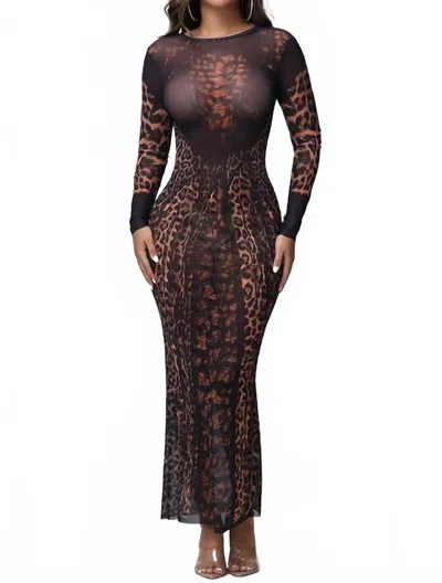 Kanari B Wild Intensions Mesh Maxi Dress In Leopard In Brown