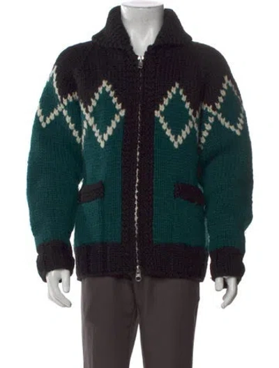 Pre-owned Kanata X Todd Snyder Virgin Wool Colorblock Pattern Cardigan In Green