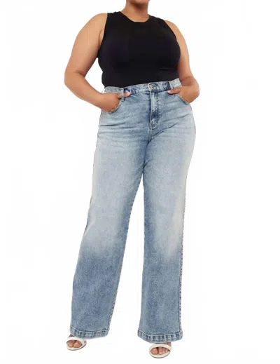 Kancan 90's High Rise Flare Jeans - Plus In Medium Mineral Wash In Multi