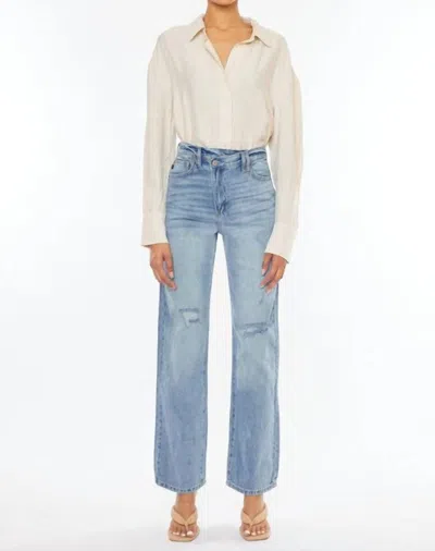 Kancan 90's Wide Leg Straight Jeans In Light Stone Wash In Blue