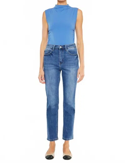 Kancan Adaline Essentials High Rise Slim Straight Leg Jeans In Medium Wash In Blue