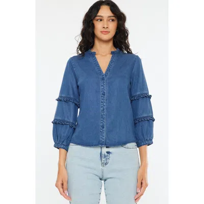 Kancan Allie Fitted Long Sleeve Shirt In Blue