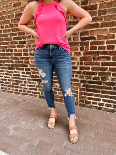 Kancan Amanda High Rise Ankle Skinny Jeans In Dark Wash In Purple
