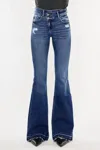 Kancan Amaya High Rise Cross-over Flare Jeans In Blue In Blue