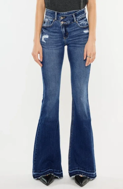 Kancan Amaya High Rise Crossover Flare Jeans In Medium Wash