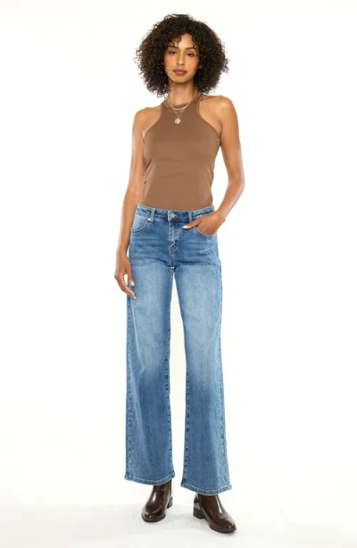 Kancan Angelique Mid Rise Wide Flare Jeans In Blue
