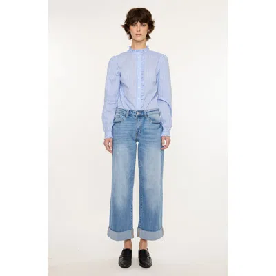 Kancan Angie Mid Rise Crop Wide Jeans In Blue