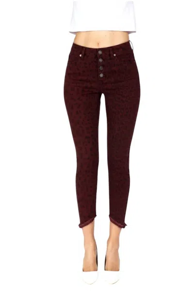 Kancan Animal Print Skinny Jeans In Burgundy In White