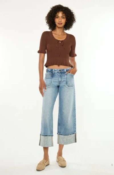Kancan Anley Mid Rise Crop Wide Jeans In Brown