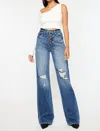 Kancan Pretty Fly Flare Jean In Medium Stone Wash In Blue
