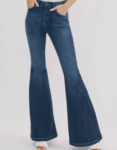 Kancan Arizona High Rise Super Flare Jeans In Dark Blue