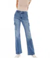 Kancan Aspen High Rise Flare Jeans In Medium Wash In Blue