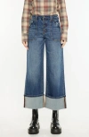 Kancan Beanie High Rise Ankle Wide Leg Jeans In Dark Wash