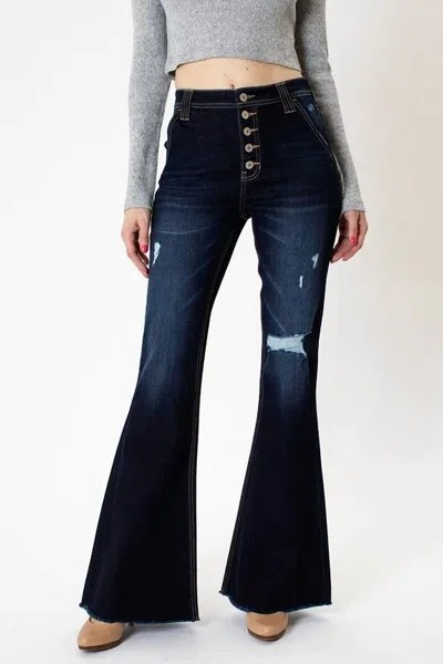 Kancan Bellini High Rise Flare Jeans In Dark Wash In Multi