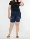 Kancan Bermuda Shorts - Plus In Dark Stone Wash Denim In Multi