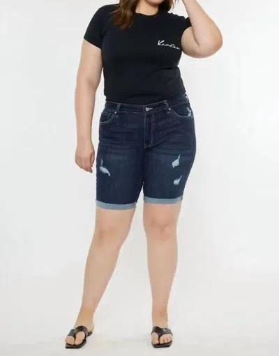 Kancan Bermuda Shorts - Plus In Dark Stone Wash Denim In Multi