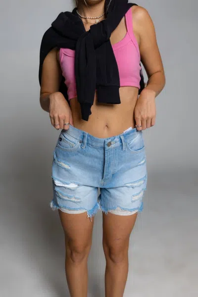 Kancan Brooklyn Distressed Denim Short In Light Blue