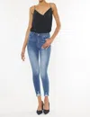 Kancan Brynn Mid Rise Super Skinny Jean In Medium Stone Wash In Silver