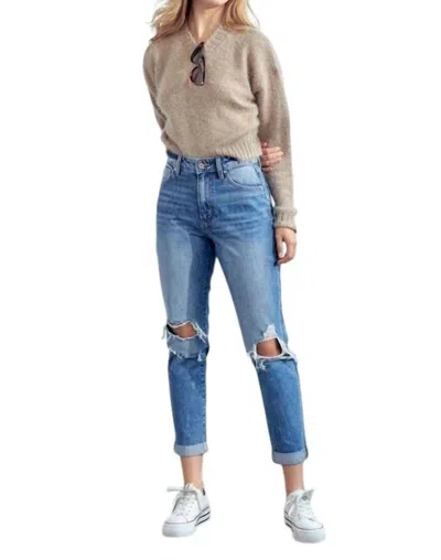 Kancan Busted Knee Mom Jeans In Medium Wash In Multi
