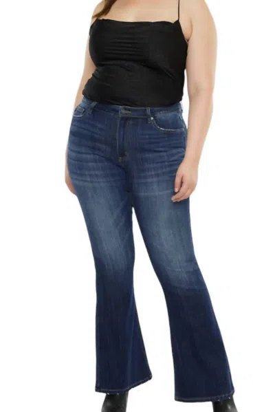 Kancan Caity Denim Flare Jeans - Curvy In Dark Stone Wash