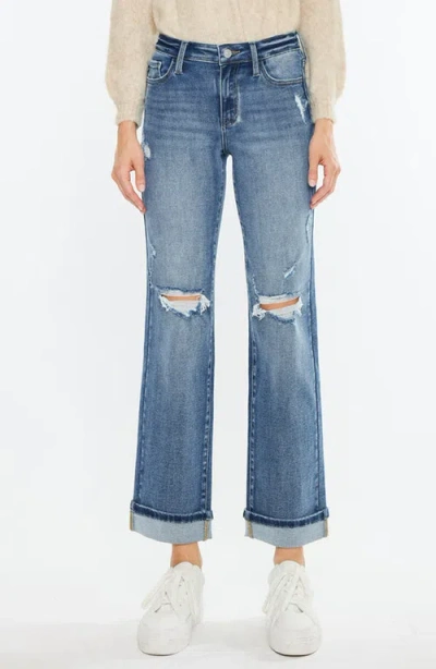 Kancan Carrie Mid Rise True Straight Leg Jeans In Medium Wash