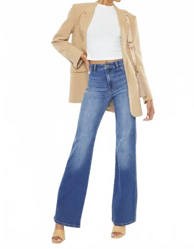 Kancan Celia High Rise Wide Flare Jeans In Medium Wash In Blue