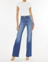 Kancan Celia Ultra High Rise Wide Flare Jeans In Medium Wash In Blue