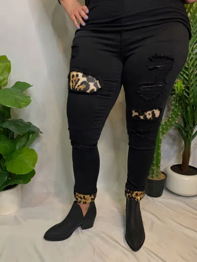 Kancan Cheetah Patch Denim Curvy In Black