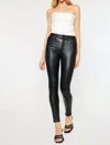 Kancan Cherry High Rise Faux Leather Super Skinny Jeans In Black In Black