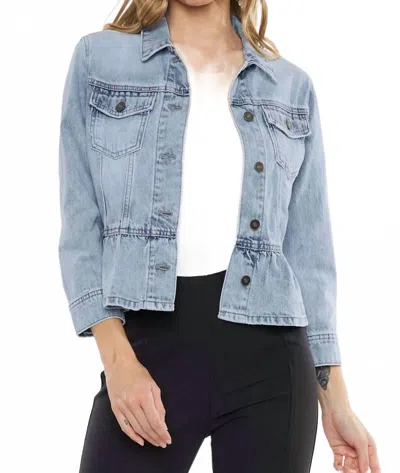 Kancan Classic Fit Peplum Denim Jacket In Light In Blue