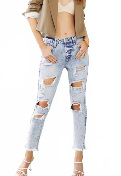 Kancan Collie High Rise Distressed Mom Jeans In Light Wash In Multi