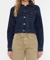 Kancan Cropped Denim Jacket In Dark Wash In Blue