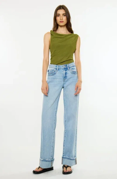Kancan Crystal Essentials 90s Low Rise Straight Jeans In Medium Wash
