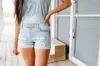 Kancan Daisy Denim Distressed Shortalls In Light Wash In Blue