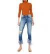 Kancan Dalton Mid Rise Fringe Ankle Skinny Jeans In Light Blue In Brown