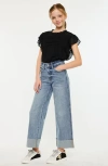 Kancan Danielle High Rise Cropped Wide Leg Jeans In Blue