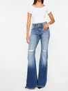 Kancan Dawn Distressed Denim Flare Jeans In Dark Stone Wash
