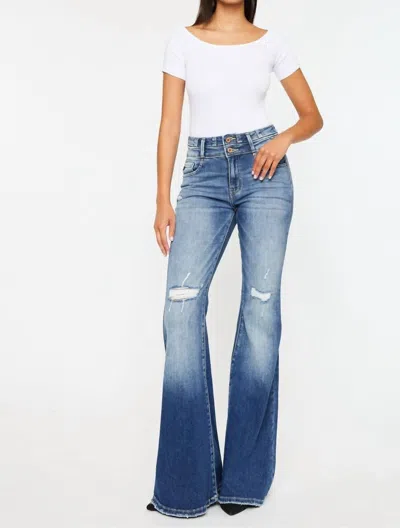 Kancan Dawn Distressed Denim Flare Jeans In Dark Stone Wash