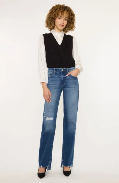 Kancan Dayna High Rise Slim Wide Leg Jeans In Blue