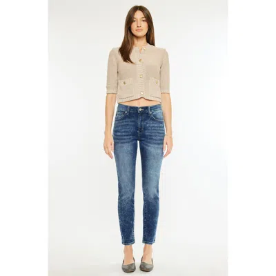 Kancan Deb Spattered Acid Wash High Rise Cigarette Leg Jeans In Blue