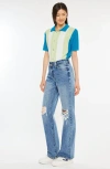Kancan Debra Essentials High Rise 90's Criss Cross Straight Jeans In Black