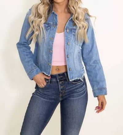 Kancan Destructed Hem Denim Jacket In Medium Wash Denim In Multi
