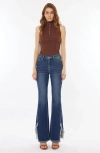 Kancan High Rise Hem Detail Boot Cut Jean In Dark Stone Wash In Blue